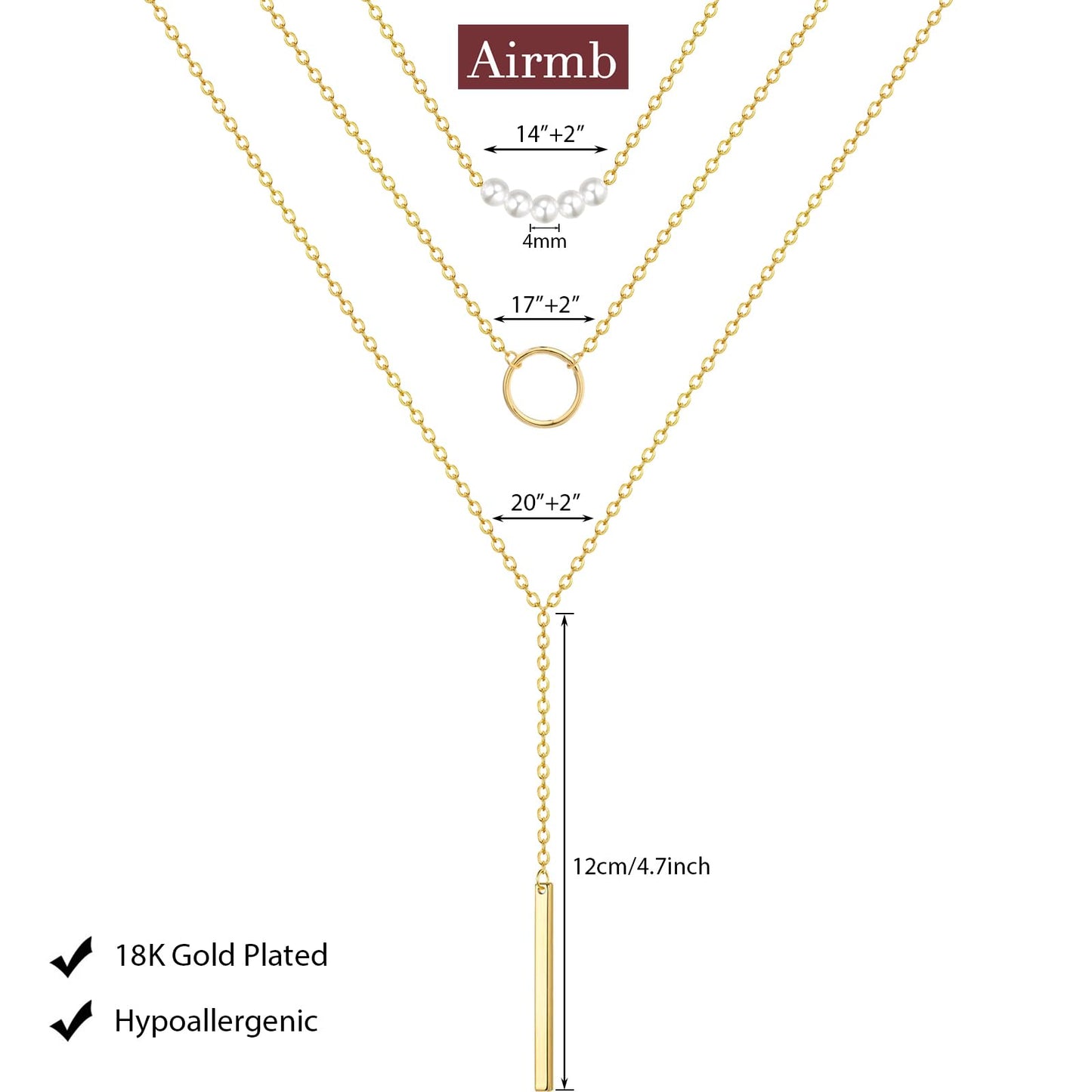 Airmb Trendy Layered Gold Necklaces for Women 18K Gold Plated Lariat Y Beaded Drop Cute Dainty Pearls Necklace Layering Round Circle Necklace Simple Layering Necklaces Jewelry Gift for Women