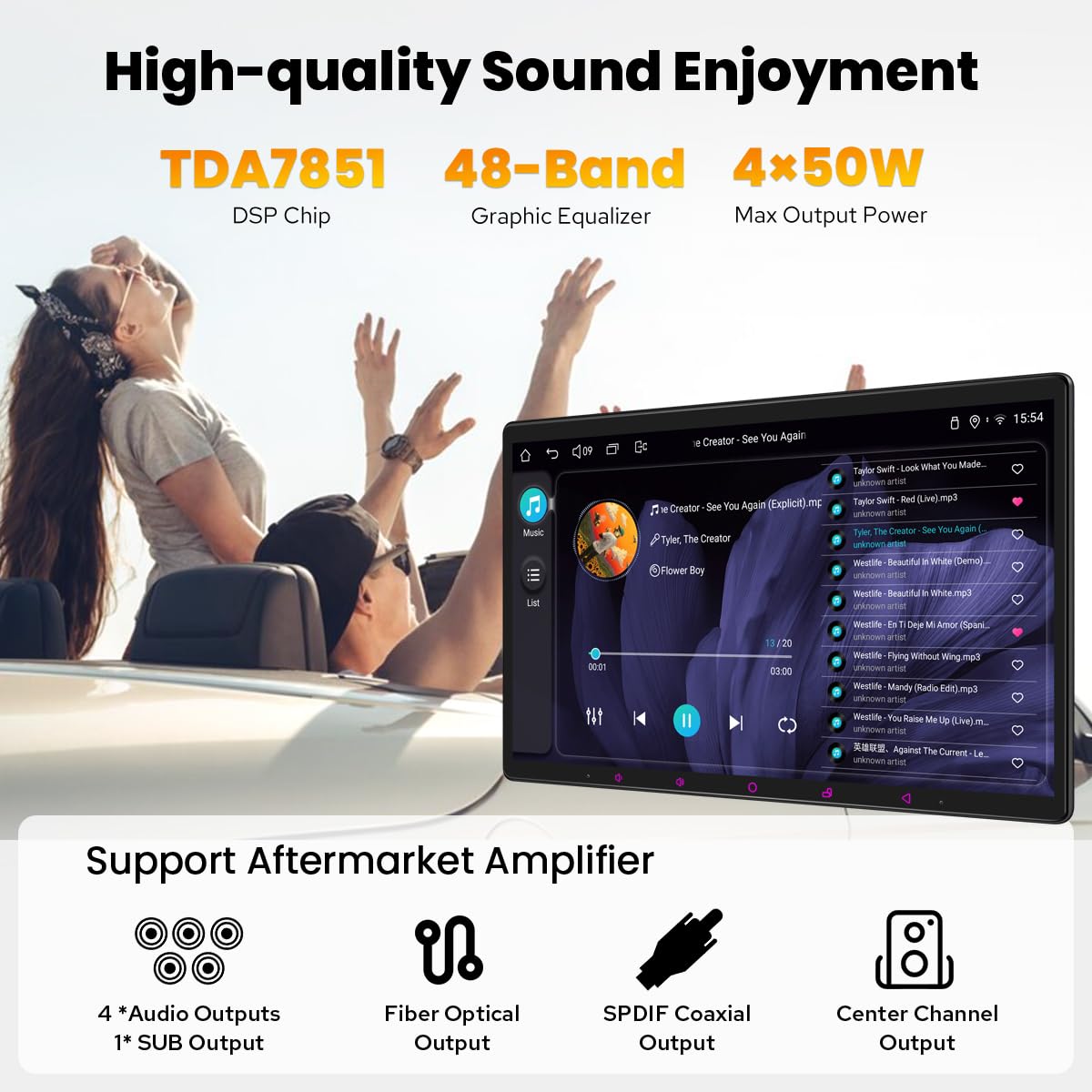 Joying Single Din Touchscreen Radio 15.1 Inch Car Stereo with Apple Carplay & Android Auto, 8GB+128GB Android 13 Head Unit with Mirror Link, AM/FM, Bluetooth, SWC, GPS(JY-UTS15N8)