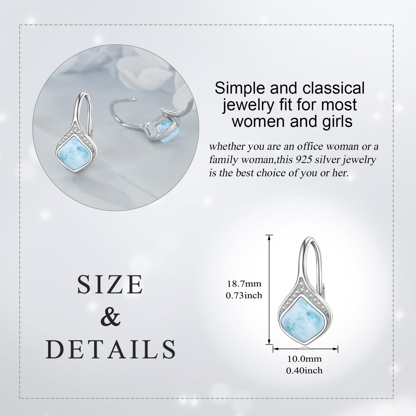 Larimar Jewelry Drop Earrings Sterling Silver Larimar Teardrop Earrings Natural Gemstone Dangle Earrings Jewelry Christmas Gifts For Women