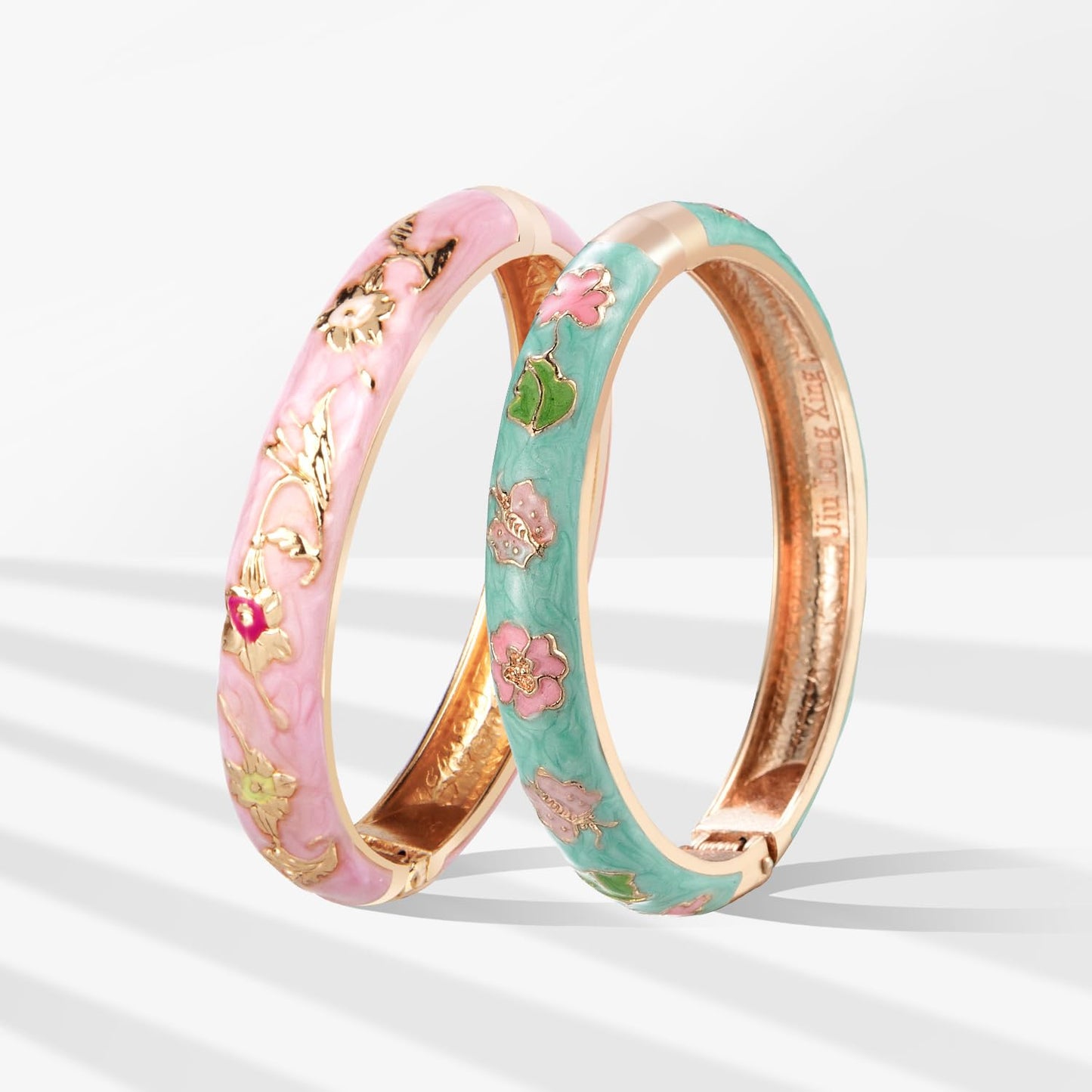 UJOY Cloisonne Bracelet Butterfly Gold Hinged Indian Bangles Flower Enamel Jewelry Bracelets Gift for Women 55A67-55A81 Green Pink
