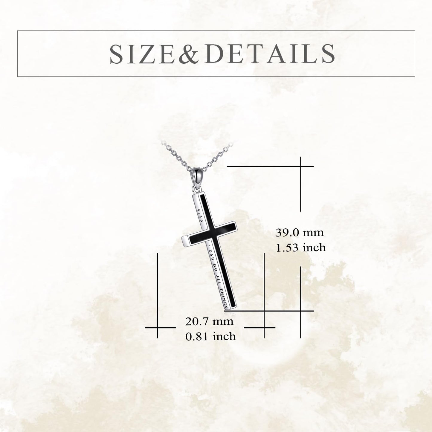 YFN I Can Do All Things Cross Necklace Sterling Silver Black Onyx Cross Pendant Thin Cross Jewelry Gifts for Women Men