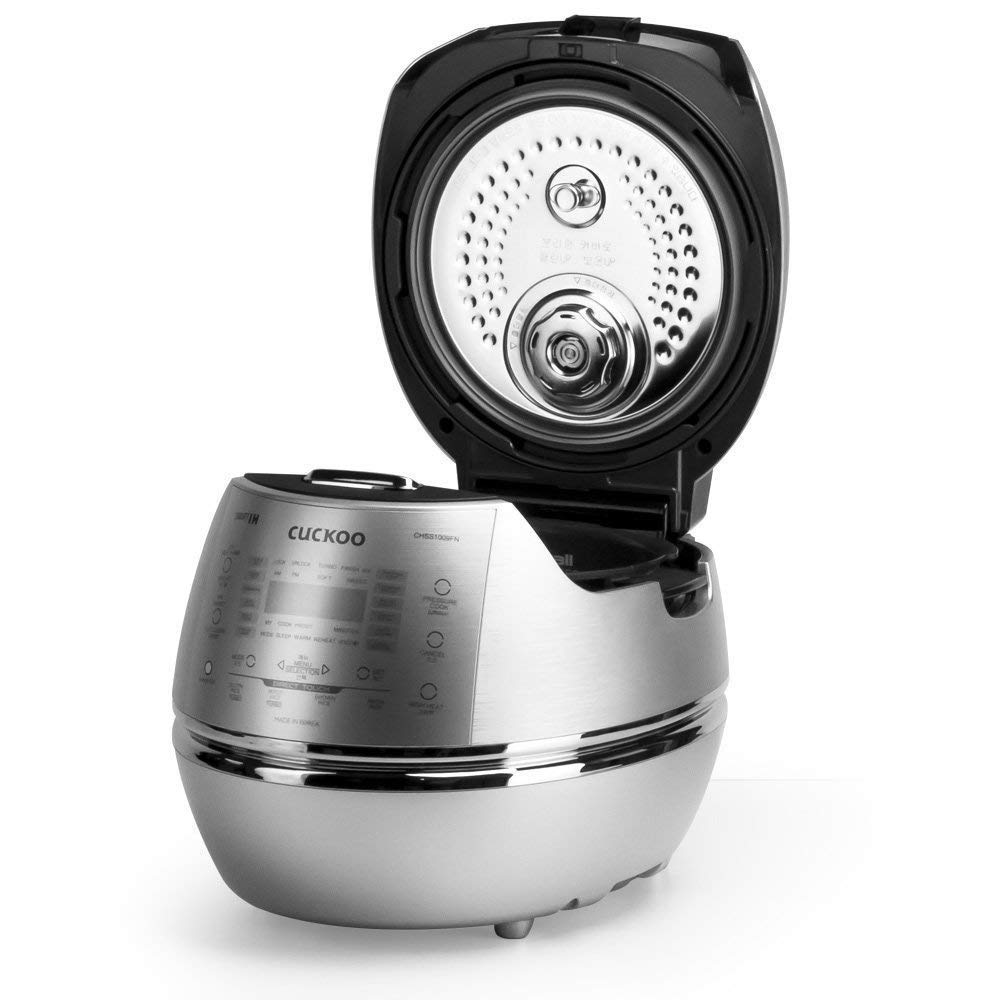 CUCKOO High Pressure Rice Cooker 10-Cup Uncooked / 20-Cup Cooked with Induction Heating Technology, Large Rice Maker with 17 Menu Options and Steam Plate, Voice Guide, Silver (CRP-CHSS1009FN)