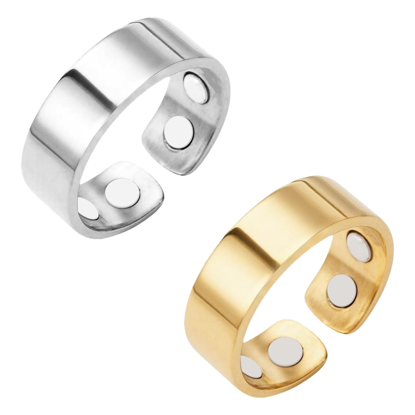 Topty 2PCS Magnetic Anti Snoring Auvulis Migraine Ring Titanium Lon Magtherapy Lymphatic Drainage Stainless Steel Ring for Women Men Health Jewelry Gifts in Gold Silver