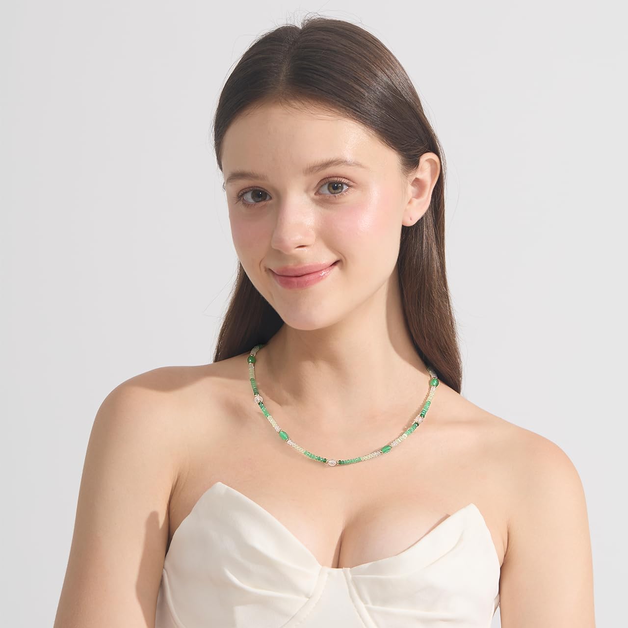 Gmissbabicoo Healing Crystal Necklace for Women Spiritual Zircon Beads Handmade Gemstone with 18k Golden Plated Crystals Stones Beaded Adjustable Necklaces with Jewelry Box Green 1
