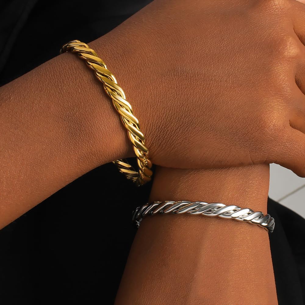 Baoaichi 925 Sterling Silver Twisted Bracelet for Women & Men Open Adjustable Wraps Cuff Bangle Minimalist Unisex Stainless Steel Bracelet for Men Punk Style Jewelry Gift for Birthday Father's Day