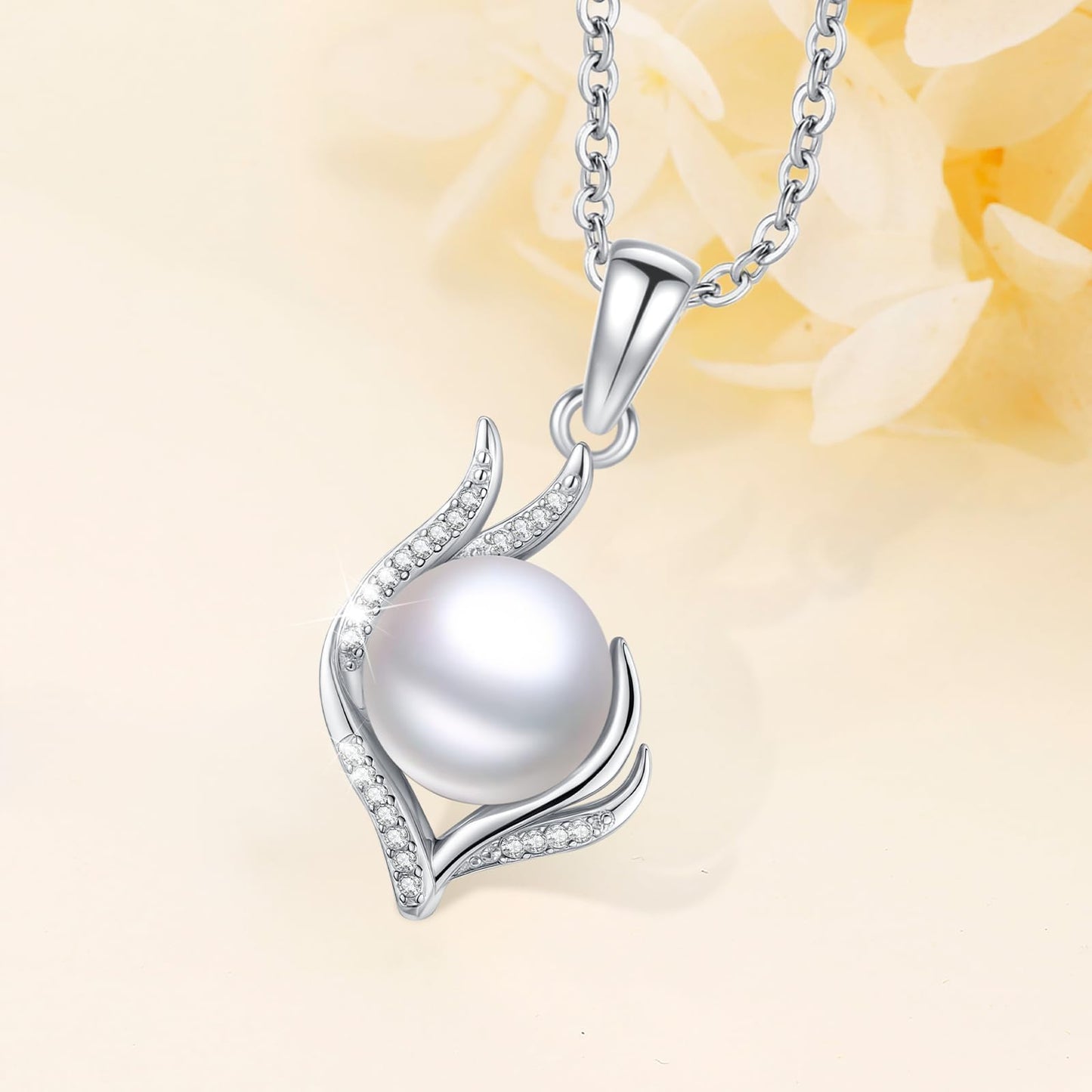 11 mm Flame Pearl Necklace 925 Sterling Silver Jewelry 5A Cubic Zirconia Pendant Necklace Gifts for Mom Women Girlfriend Grandma Lover Her Wedding Birthday Anniversary Engagement Valentine's Day