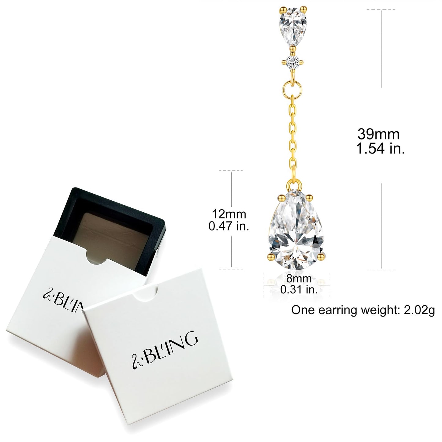SBLING Cubic Zirconia Teardrop Earrings Wedding Earrings for Brides Bridesmaids, Bridal Dangle Earrings, Teardrop Crystal Drop earrings for Women Jewelry Gifts