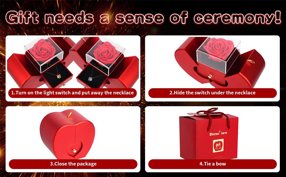 Preserved Handmade Red Rose With Hollow Clavicle Necklace,Jewelry Boxes With Necklace For Girlfriend,Wife,Mom With ''To My Love'' Card