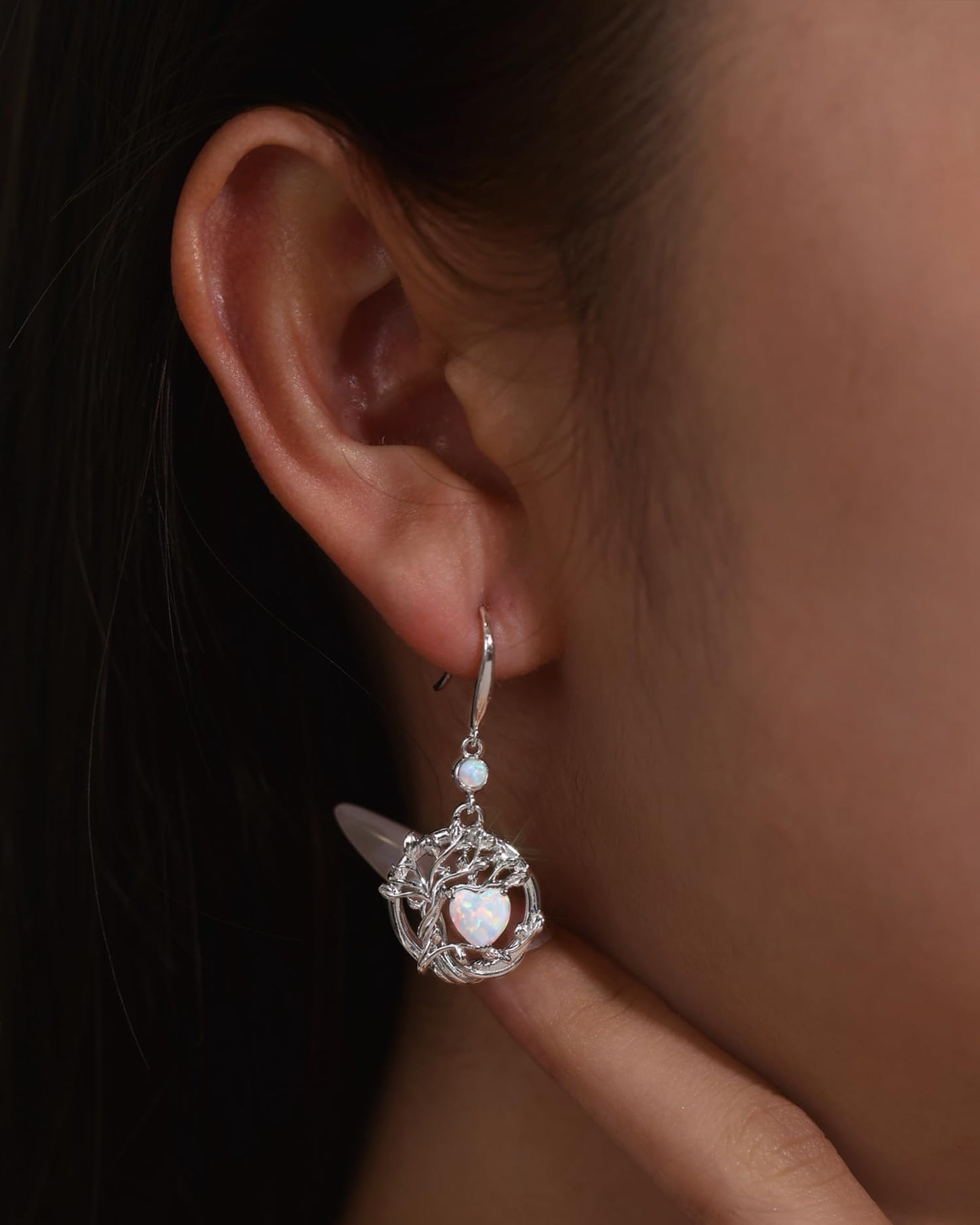 FANCIME Tree of Life Earrings 925 Sterling Silver Dainty Opal Dangle Drop Gemstone Earring October Birthstone Fine Jewelry Birthday Mothers Day Gifts for Mom Her Women