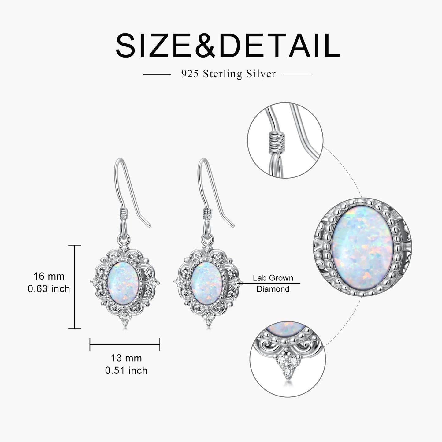MOTIEL Vintage Opal Dangle Earrings for Women 925 Sterling Silver Genuine Opal Dangle Drop Earrings with Diamond October Birthstone Jewelry Gift for Mother Wife - Style C