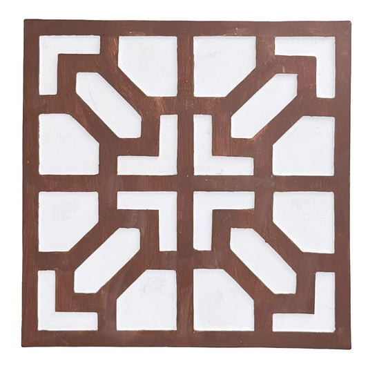 2 Pack Square Stepping Stones, 10” Cement Garden Path Stones in Moroccan Tile Design, Modern Geometric Outdoor Patio Decor, Weather-Resistant (Sahara Clay)