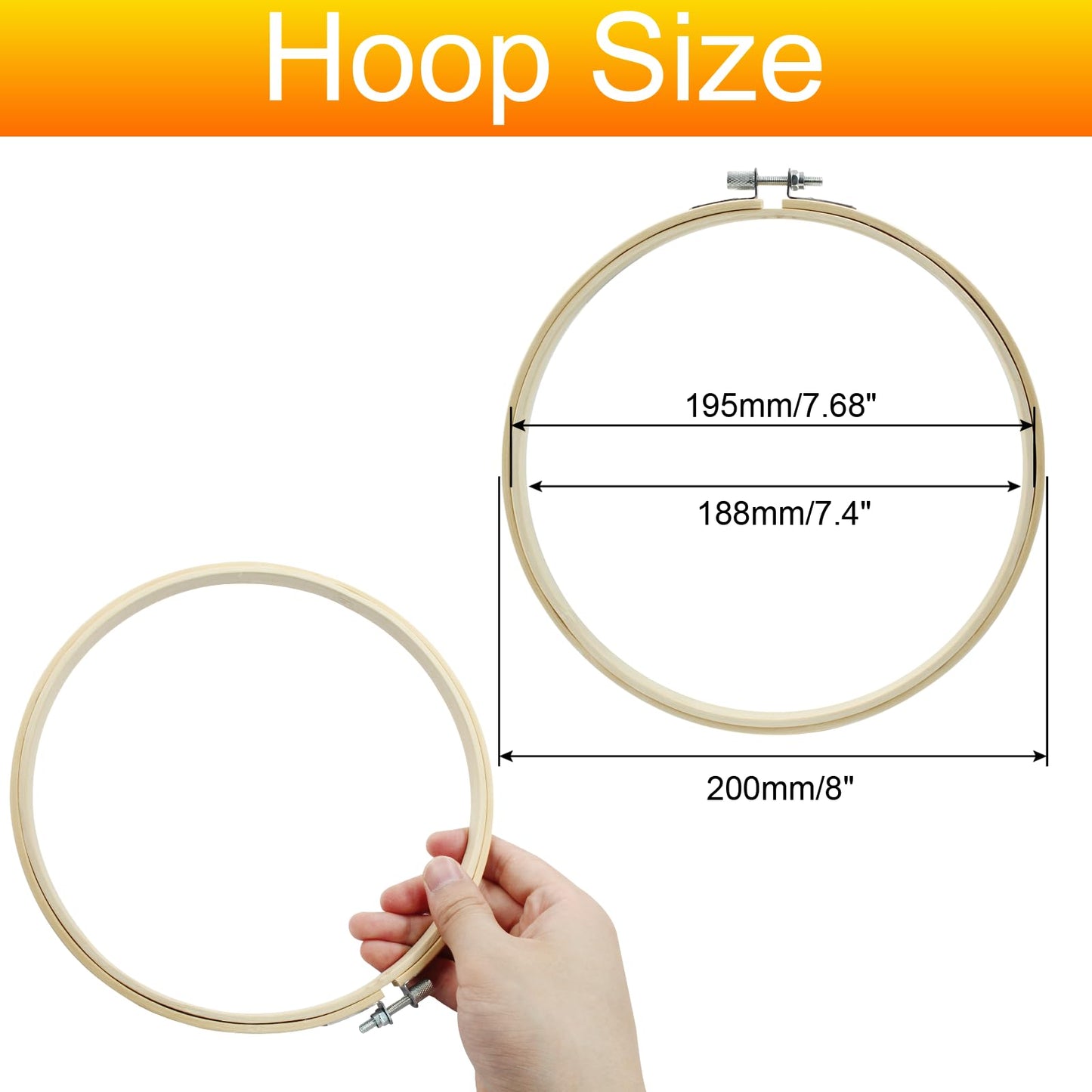 Biaungdo 6 Pieces 8 Inch Embroidery Hoops, Round Wood Embroidery Hoops, Adjustable Bamboo Circle Cross Stitch Hoop Ring, Wooden Embroidery Frames for Art Craft Sewing, Christmas Decoration