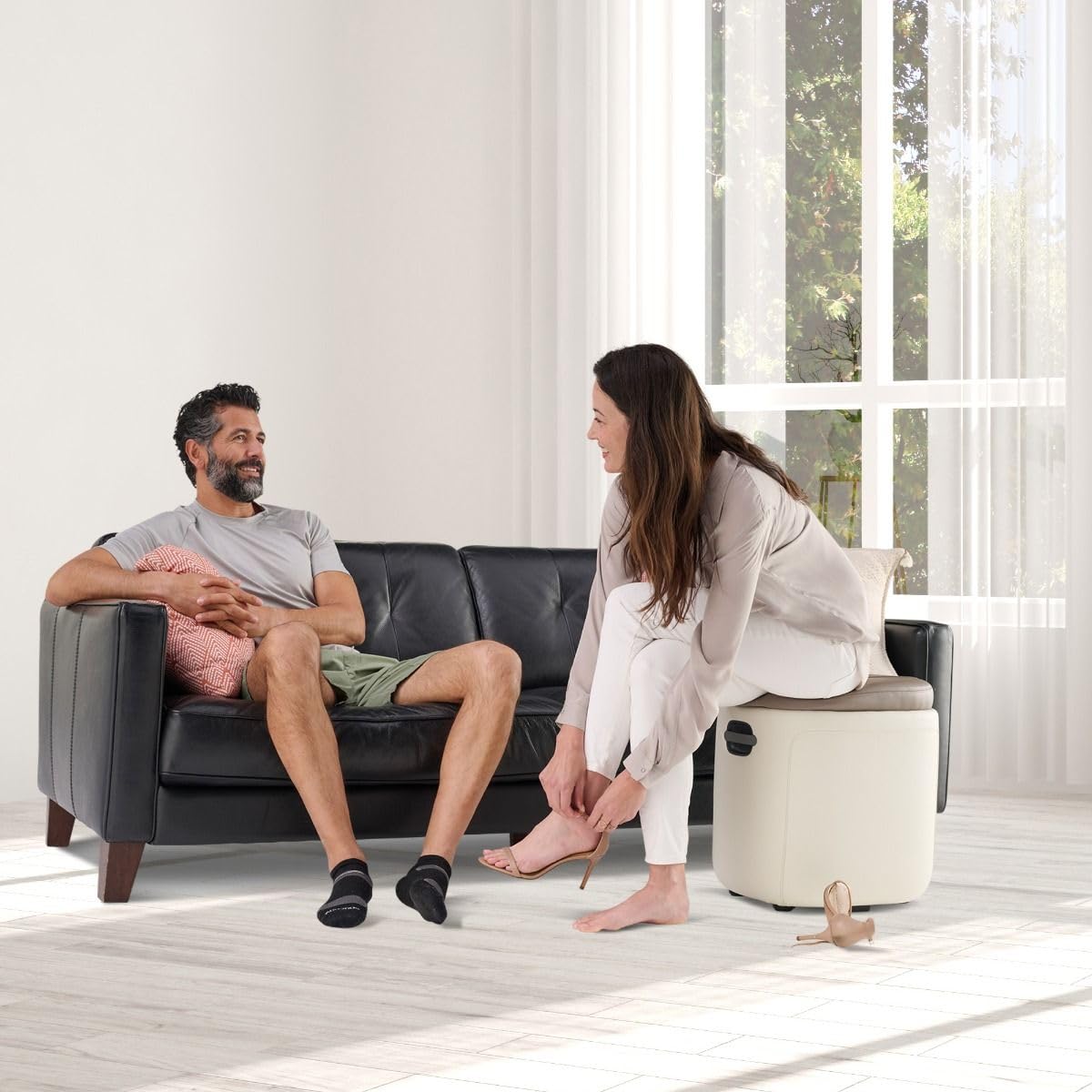 Human Touch Reveal Foot & Calf Massager Ottoman - Heated Air Compression, 3 Auto-Massage Programs & Adjustable Intensity for Stress Relief, Plantar Fasciitis, & Circulation - Includes 1-Year Warranty