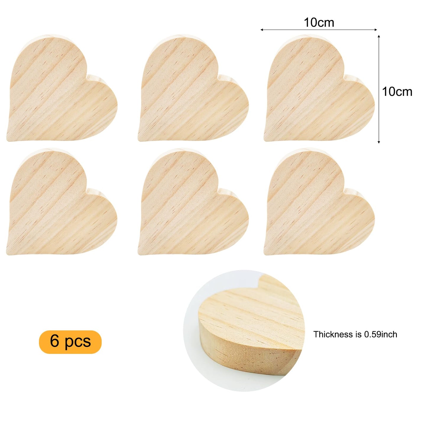 6 Pcs Wooden Blank Cutouts Unfinished Thick Shaped Table Wooden Signs Wood Blocks to Paint for DIY Crafts Holiday Home Tiered Tray Party Decorations Gift Making (Heart)