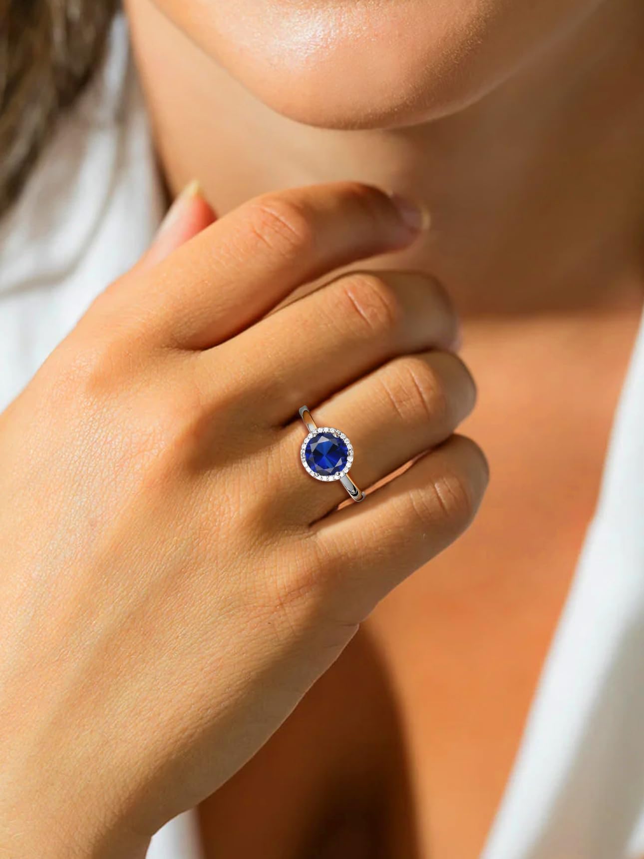 Bestyle Adorable September Sapphire Birthstone Rings 925 Sterling Silver CZ Round Gemstone Rings Great Birthday Gift for Daughter/Wife/Mom/Grandma