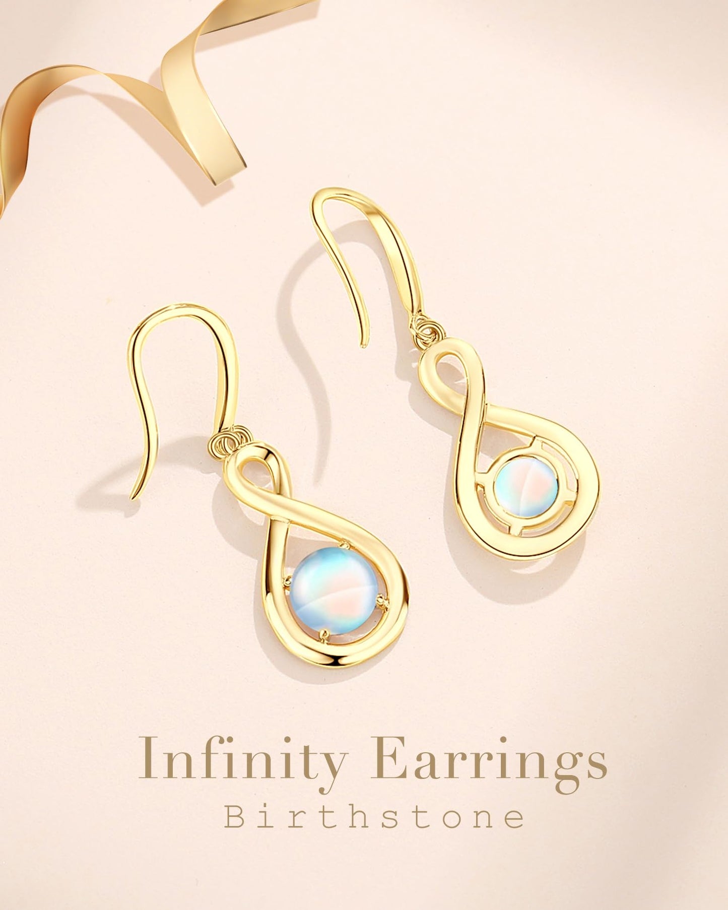 FANCIME Moonstone Dangle Drop Earrings 925 Sterling Silver Yellow Gold Plated Dainty Infinity Created Gemstone June Birthstone Earring Fine Jewelry Birthday Mothers Day Gifts for Women Her