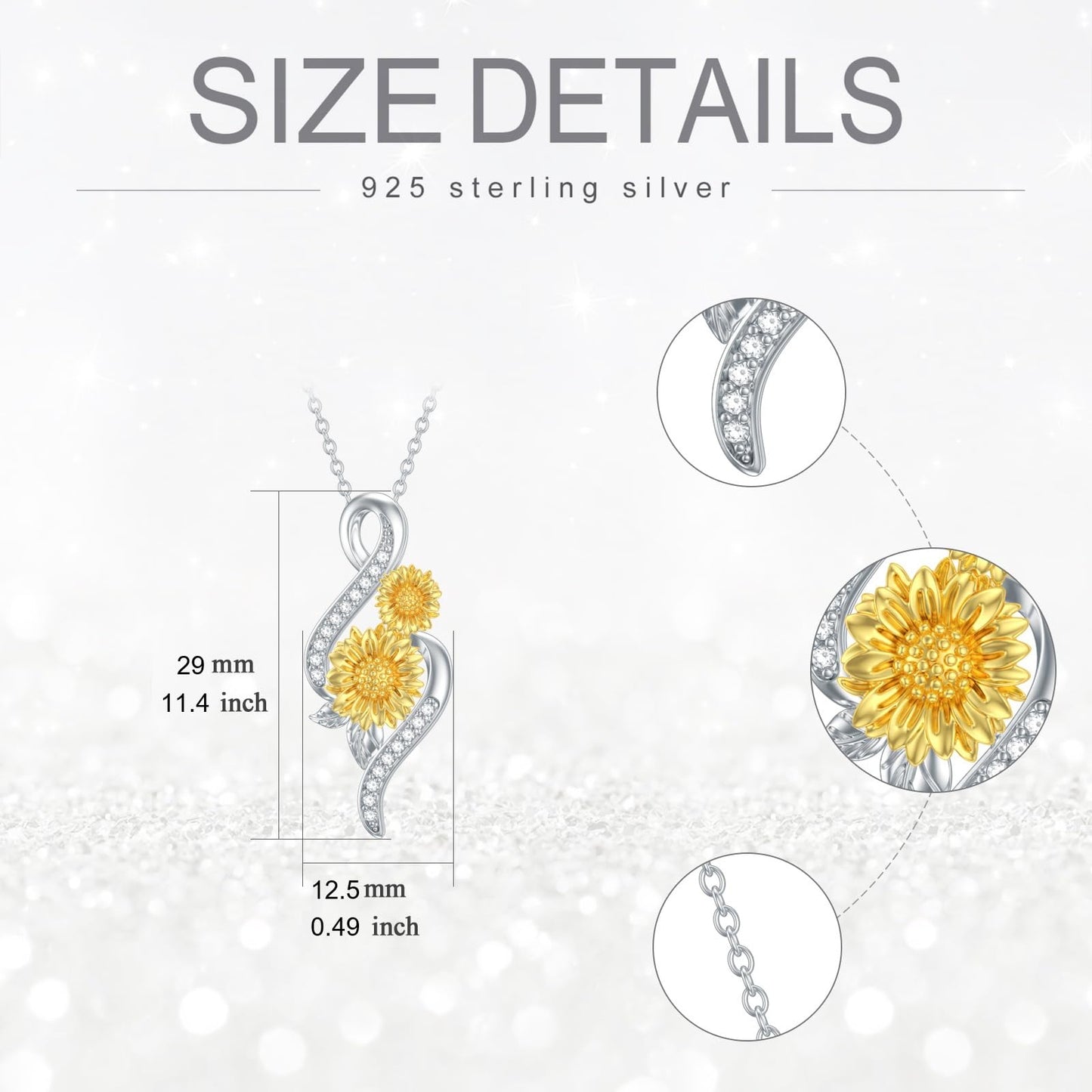 ZBA Natural Diamond Sunflower Necklace for Women Sterling Silver Infinity Sunflowers Jewelry, Anniversary Birthday Mothers Day Gifts for Mom Wife Her Daughter