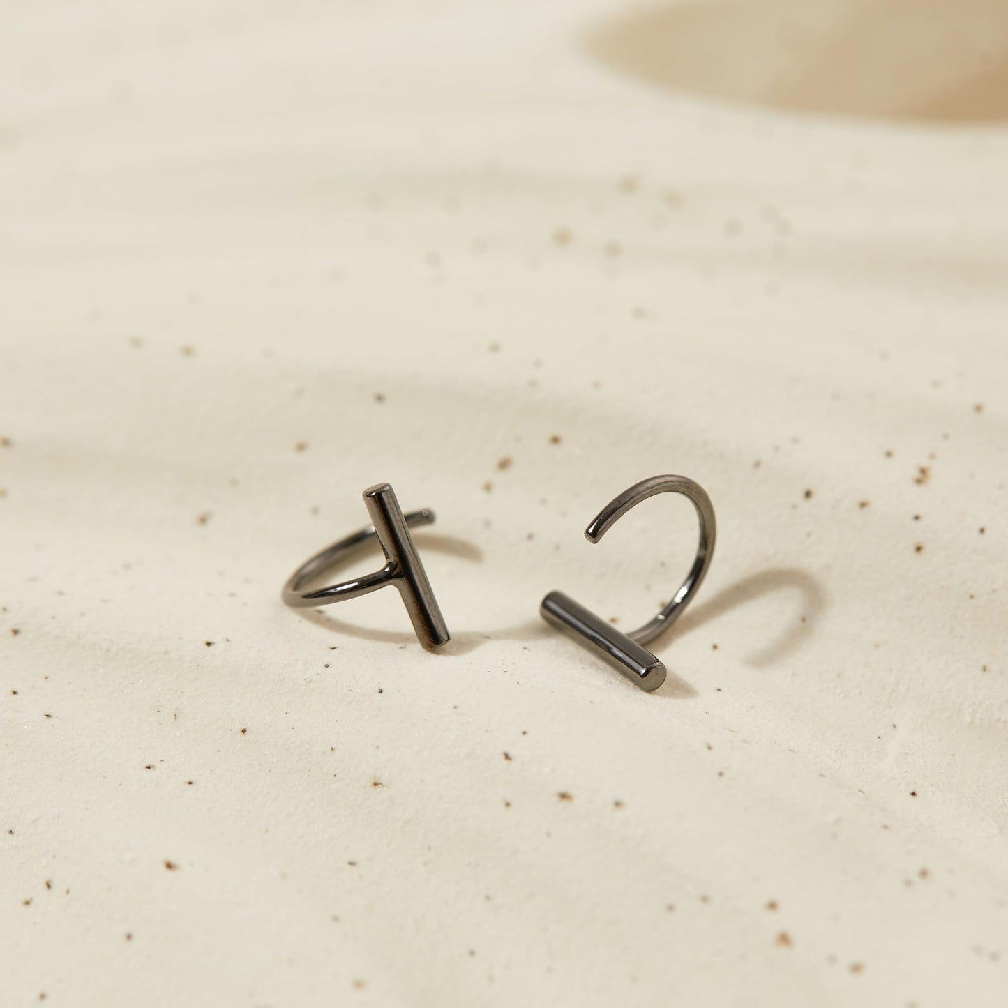 CHIC & ARTSY 925 Sterling Silver Half Hoop Earrings for Women, Gunmetal Black Plated Bar Hoops, Adjustable Comfort Fit Huggie Earrings, Minimalist Sleep Everyday Jewelry
