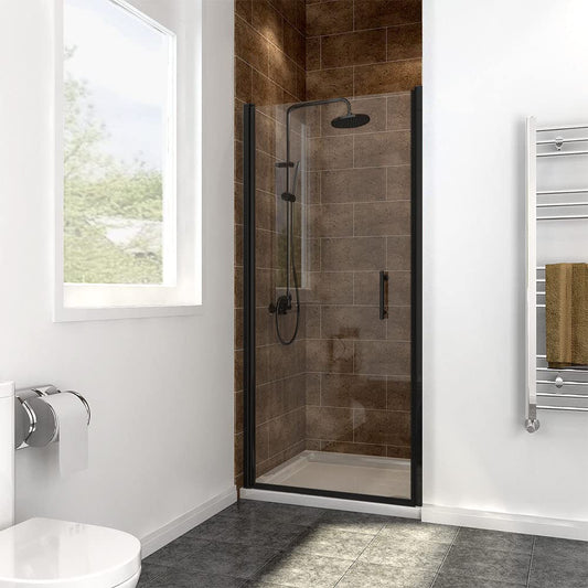 SUNNY SHOWER Adjustable 27.5-29 in. W x 72 in. H Frameless Pivot Shower Door, Matte Black Hardware Finish, Certified Clear Tempered Glass Shower Enclosure