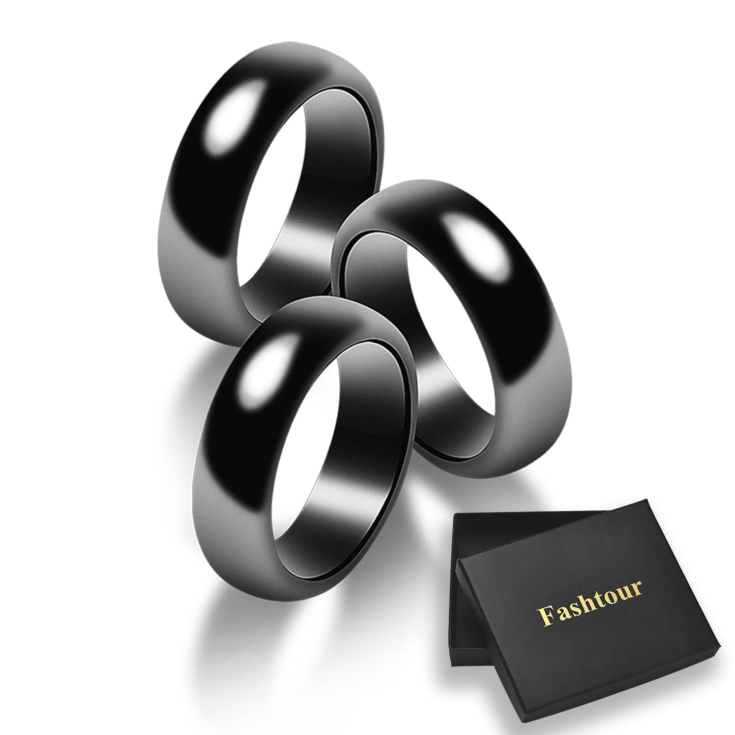 Fashtour Genuine Magnetic Hematite Rings, 3 per Order, Black Hematite Rings, Magnetic Ring, for Men and Women, for Anxiety Balancing Root Chakra, Absorbing Negative Energies(Size 9#)