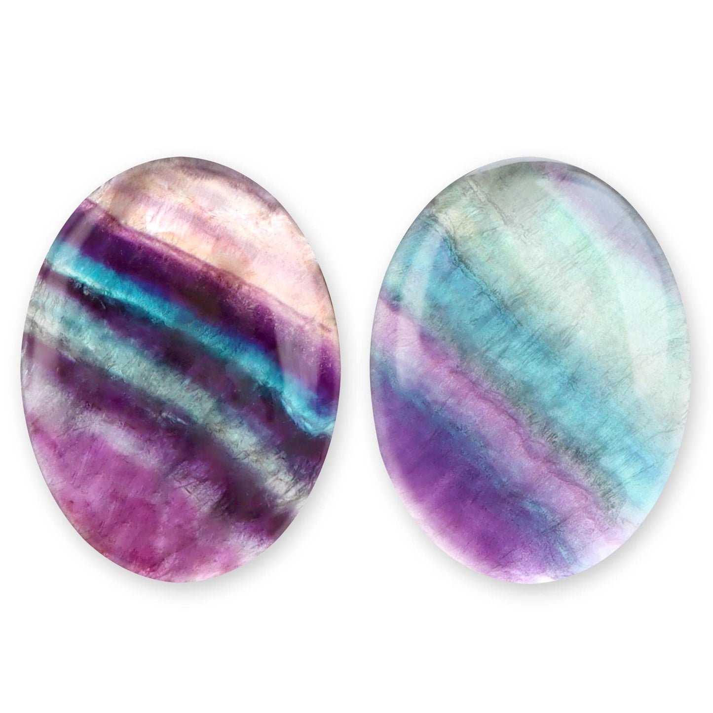 Hxswkk 2PCS Worry Stones for Anxiety Rainbow Fluorite Crystal Thumb Palm Stone Sets Handcarved Polished Oval Gemstone Chakra Decor Thoughtful Gifts