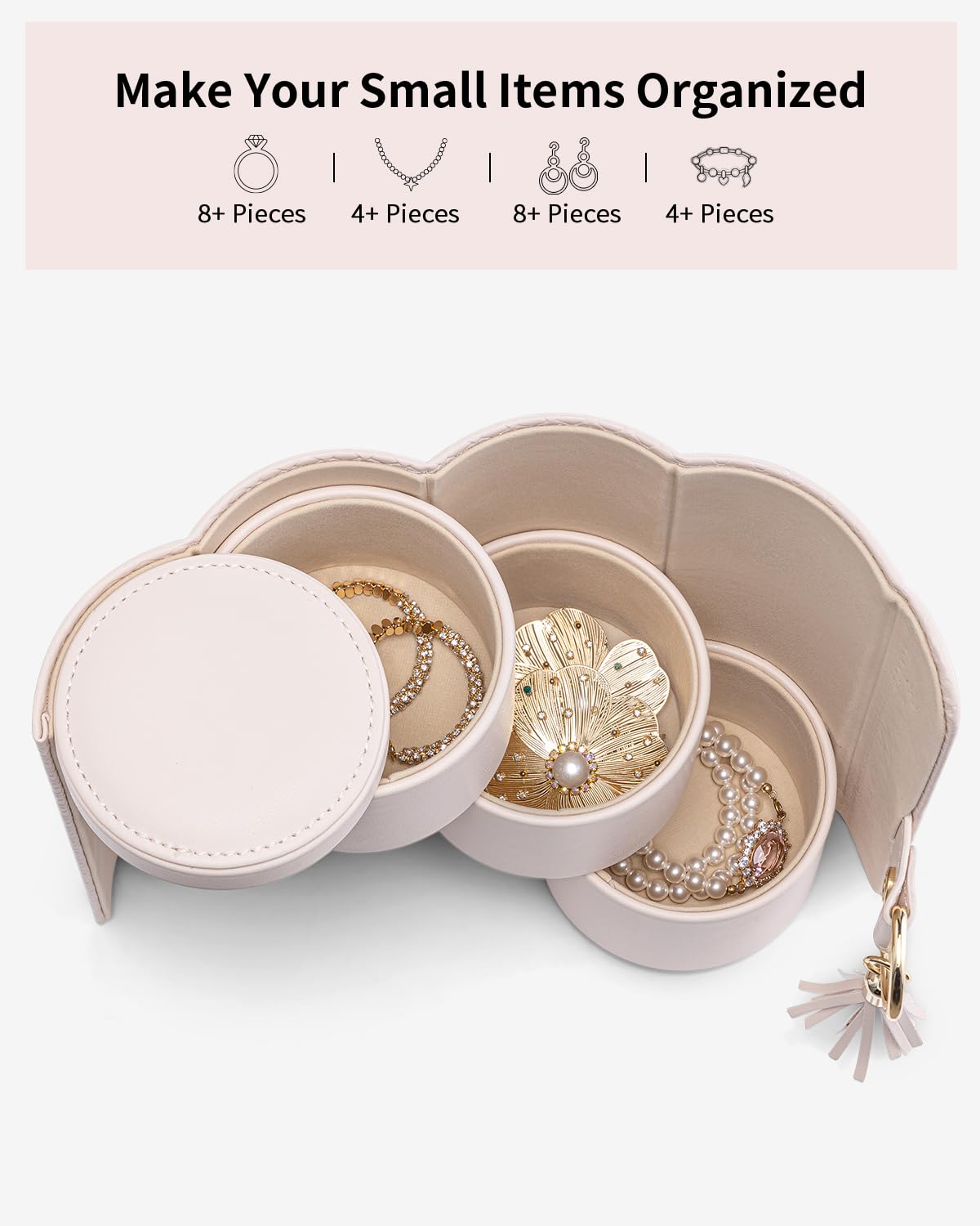 VLANDO Jewelry Box for Mothers Day Gifts, Travle Jewelry Organizer, Bridal Shower, Bridesmaid Gifts for Wedding Day, Bridesmaid Proposal Gifts, Travel Jewelry Case - Light Pink