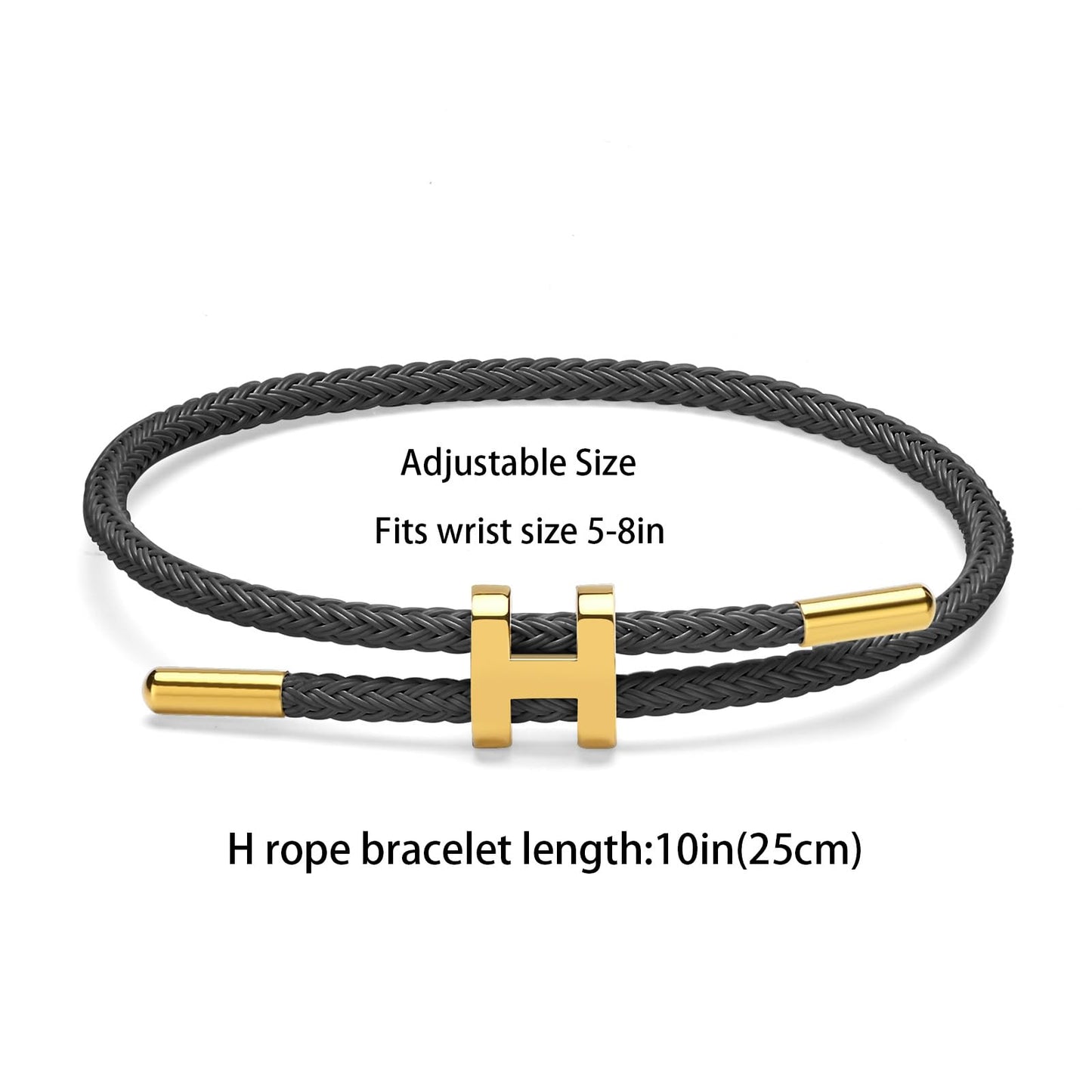 Hothink H Bracelets for Women,H Bangle and H Wire Rope Bracelet Set,Dainty Bracelets Set for Christmas Mothers Day Gifts for Women (Black and White Rope Bracelet)