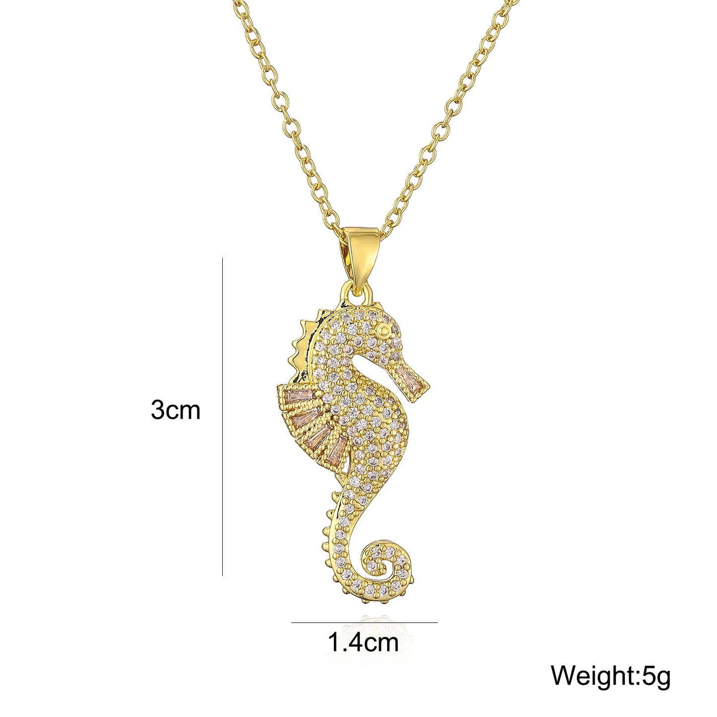 cmoonry 18K Gold Plated CZ Zircon Seahorse Pendant Necklace For Women 17.7"+2" (Gold)