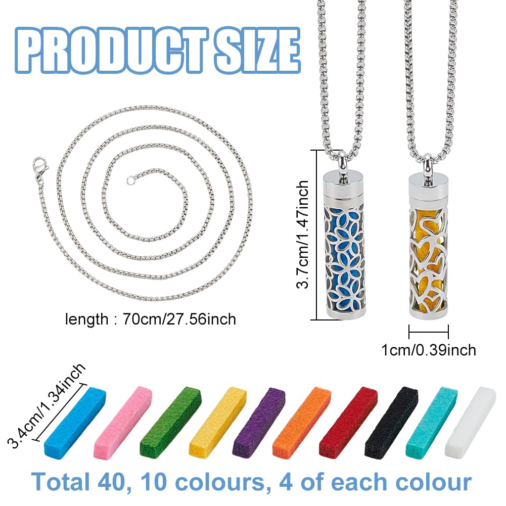 WEBEEDY 2 Pcs Essential Oil Diffuser Necklaces with 40 Felt Pads,Hollow Stainless Steel Diffuser Pendant Aroma Necklace for Women Men Mother's Day Wedding Birthday Aromatherapy Jewelry Gift