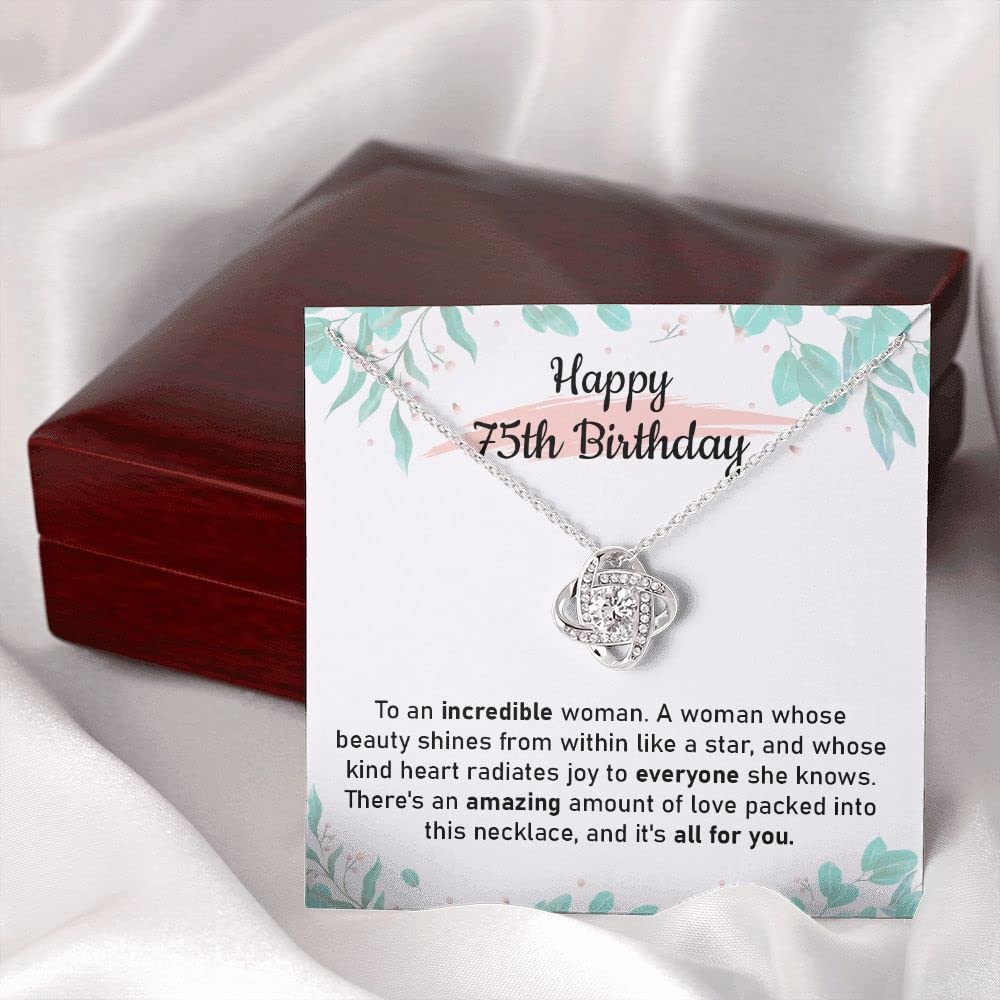 75th Birthday Gifts for Women, Elegant Love Knot Necklace with Message Card, Jewelry Gift for Grandma, Mom, or Wife, Milestone Birthday Keepsake