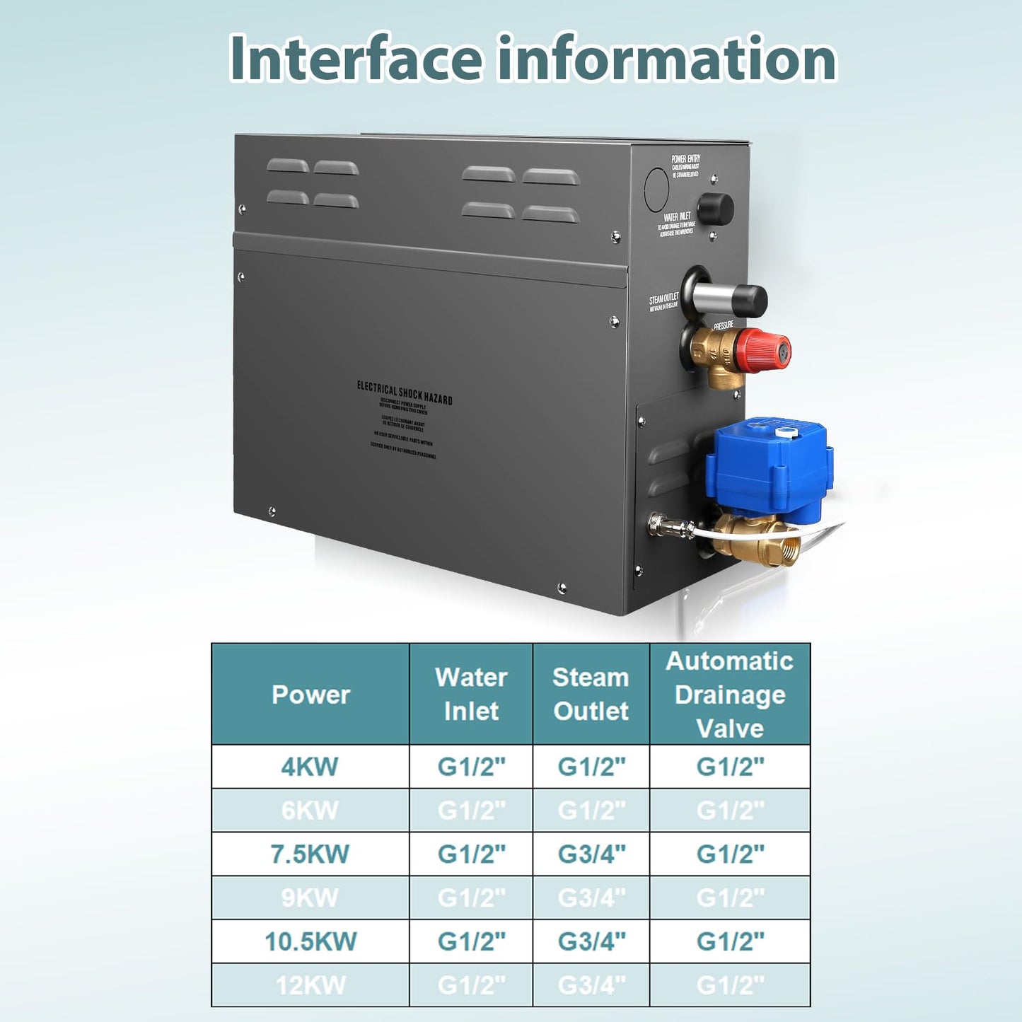 4KW Steam Generator-Quick start continuous steam，with Black digital control panel Self-Draining System, 95-131°F Temp Control,Can be used for heating a space area of 4m³/141Cu.ft. (4KW 220V)