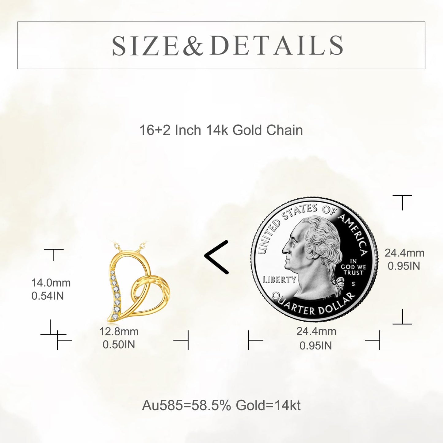 DOVRAN 14K Solid Gold Heart Necklace for Women Real Yellow Gold Love Heart Pendant Mother's Day Jewelry Gifts for Wife Mom