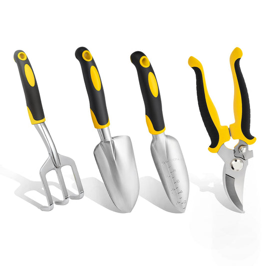 FrutPunch Garden Tool Set 4-Piece,Heavy Duty Aluminum Gardening Tools,Rust-Proof Gardening Hand Tools,with Non-Slip Ergonomic Handle,The Ideal Gift for Garden Enthusiasts.