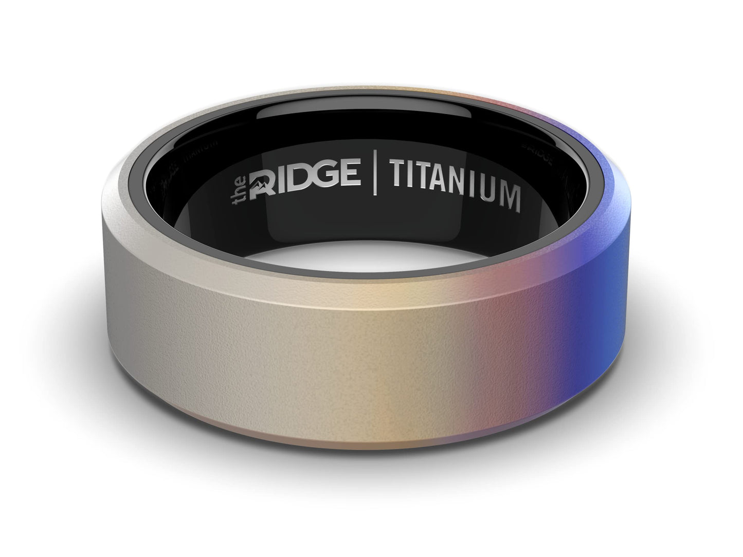 The Ridge Burnt Titanium Beveled Ring Comfort Fit Wedding Band - 13
