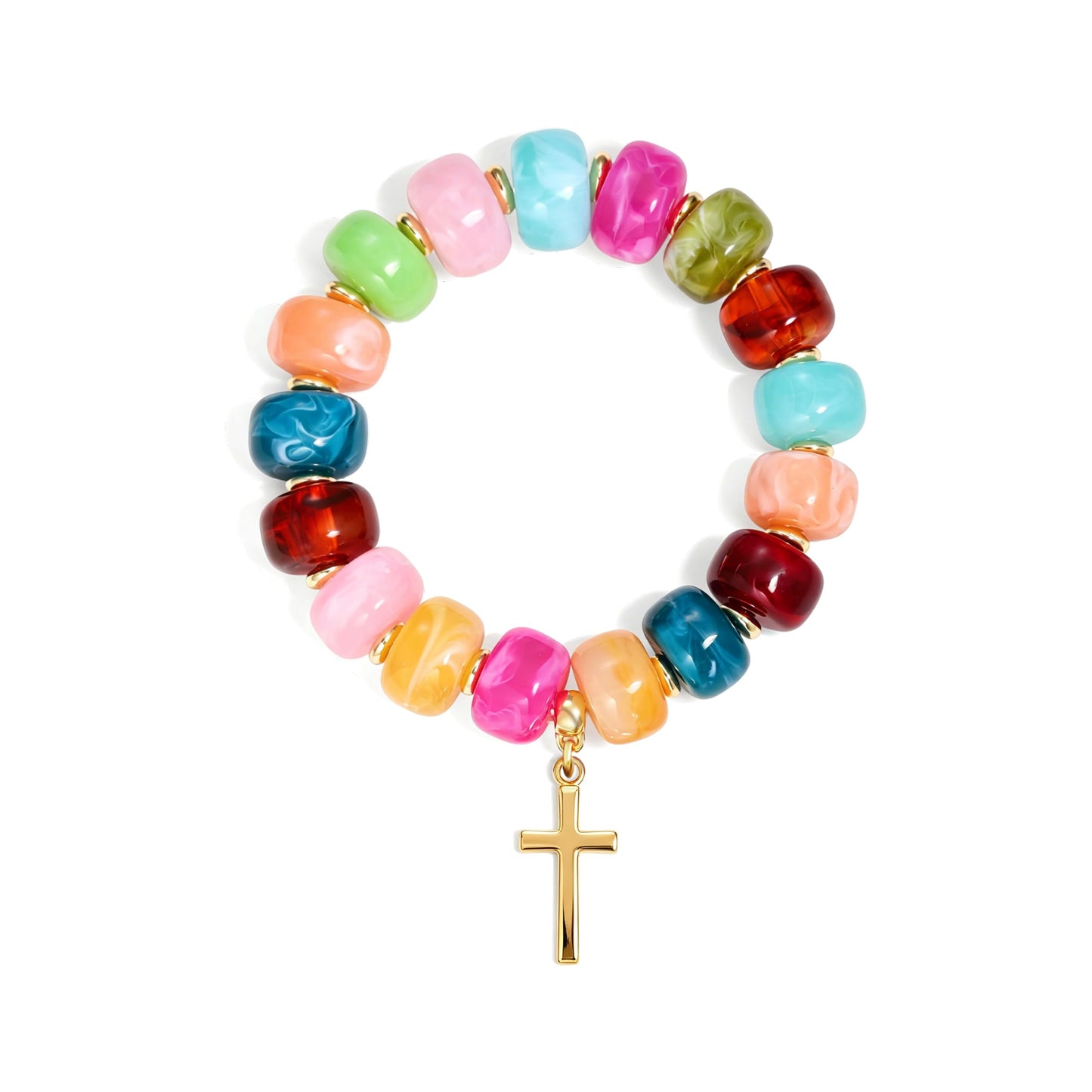 Coprall Colorful Beaded Bracelets Boho Jewelry for Women Multicolor Resin Chunky Cross Bracelet Summer Vacation Outfits Beach Gifts(Cross)