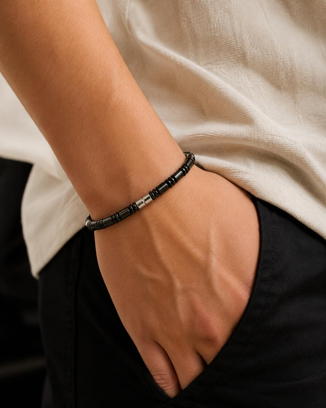 Accents Kingdom Men's Magnetic Hematite Cylindrical Bead Bracelet, 7.5"