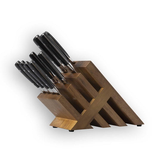 Messermeister Avanta Damascus 10-Piece Ebony Pakkawood Knife Block Set - Japanese Damascus Stainless Steel - 4 Speciality Knives, Heavy-Weight Fork, 4 Steak Knives & Magnetic Knife Block
