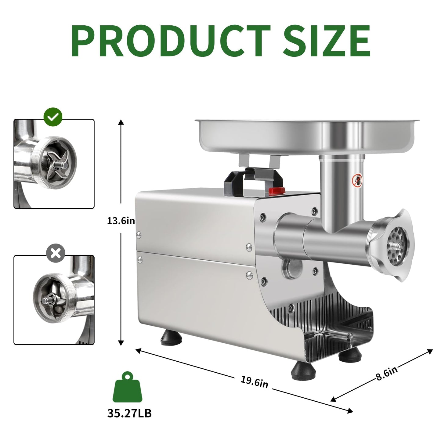Meat Grinder Heavy Duty Electric,Commercial Meat Grinder #8 for Home Use Deer Processing Best Stainless Steel 2800W Max with 3 Grinding Plates 3 Sausage Stuffer Tubes 1 Pusher 2 Blades