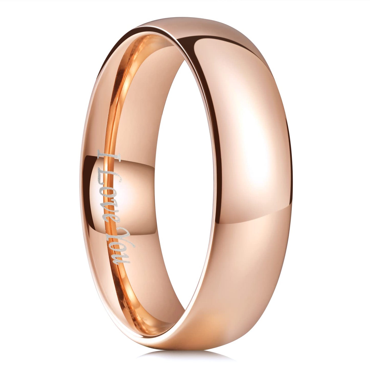 King Will 316L Stainless Steel Wedding Band for Men Women-6mm Width Rose Gold Plated Wedding Ring Domed Style High Polished with Laser I Love You Comfort Fit Size 11