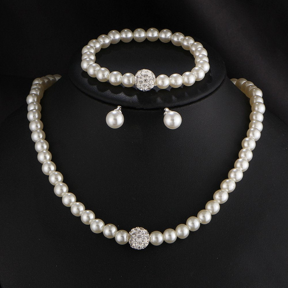 tenghong2021 Fashion Classic Faux Pearl Jewelry Set Necklace Bracelet Earrings for Women Best Gift (Beige CZ)