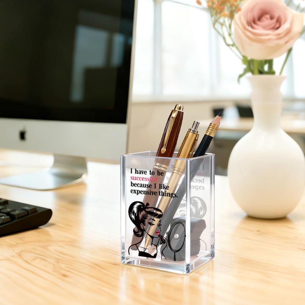 Mhfpl I Have To Be Successful Acrylic Cosmetic Pencil Pen Holder Cup, Inspirational Quote Gifts for Daughter Niece Friend, Career Woman Motivation Gifts for Makeup Artist Entrepreneur Coworker Boss