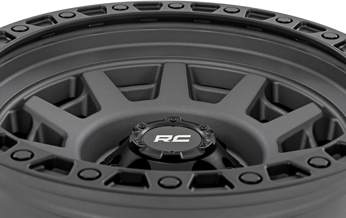 Rough Country 85 Series 17x9 Wheel - 8x170mm, 12mm Offset, Gunmetal Gray with Black Simulated Beadlock, One-Piece Aluminum Off-Road Wheel
