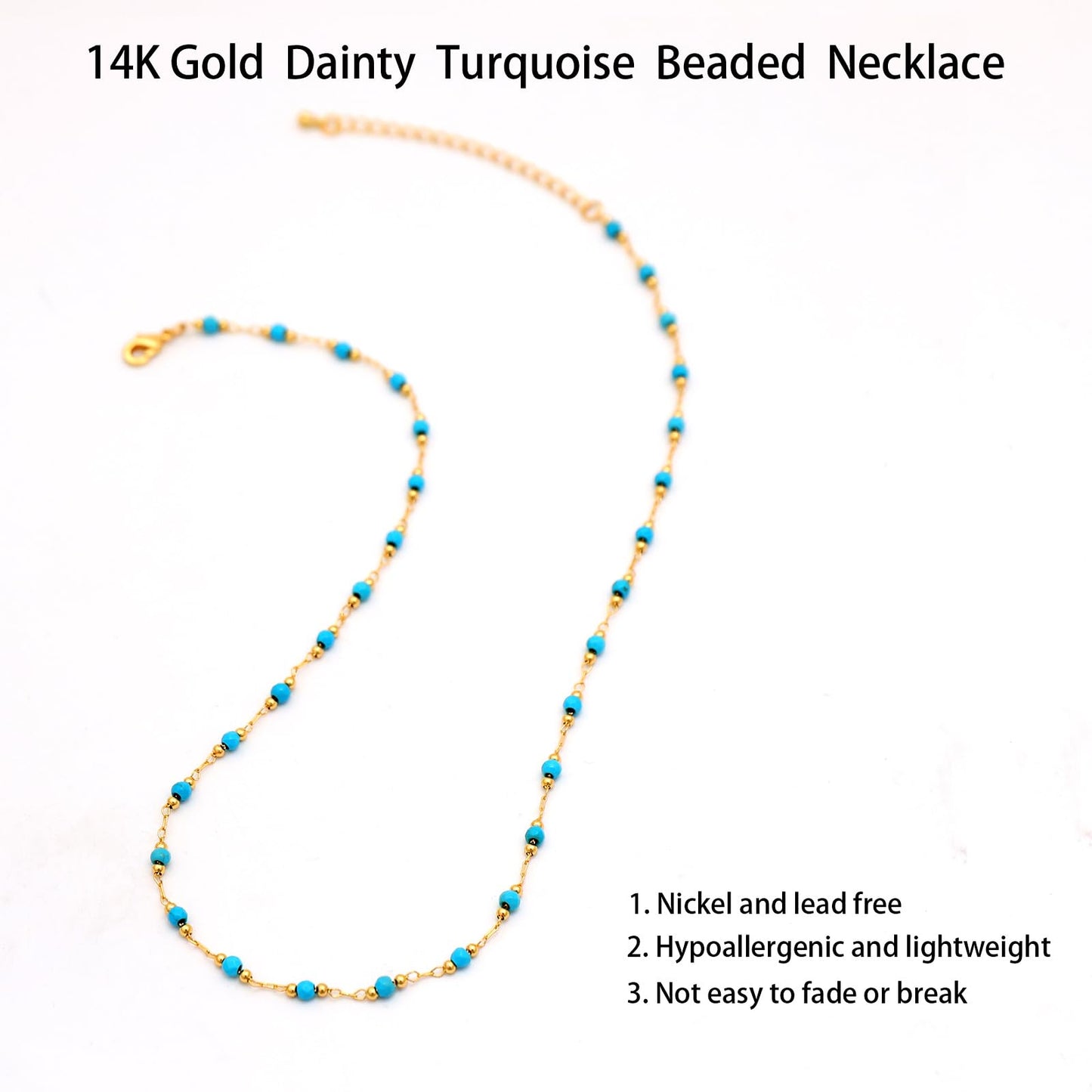 MAIKERDER Dainty Turquoise Necklace for Women, 14K Gold Plated Dainty Turquoise Beaded Necklaces Handmade Minimalist Beach Summer Small Boho Bead Choker Necklaces for Women Bohemian Western Jewelry