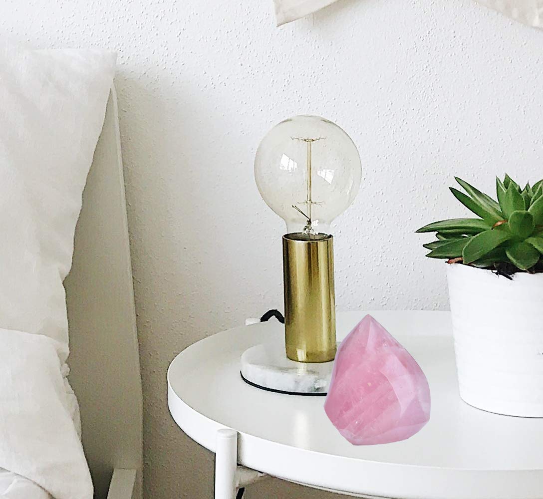 AMOYSTONE Large Rose Quartz Flame Shaped Stone Real Rose Quartz Healing Crystal Tower Spiritual Home Decor for Witchy Room 1.5-2.2LB