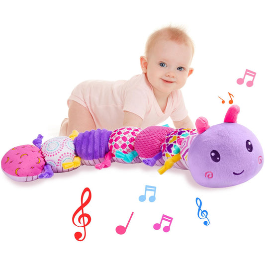 Baby Infant Musical Stuffed Animal Soft Toy with Multi-Sensory Crinkle, Rattle & Textures,Baby Girl Toy Birthday Gift for 0 3 6 9 12 Months+,Caterpillar,Purple