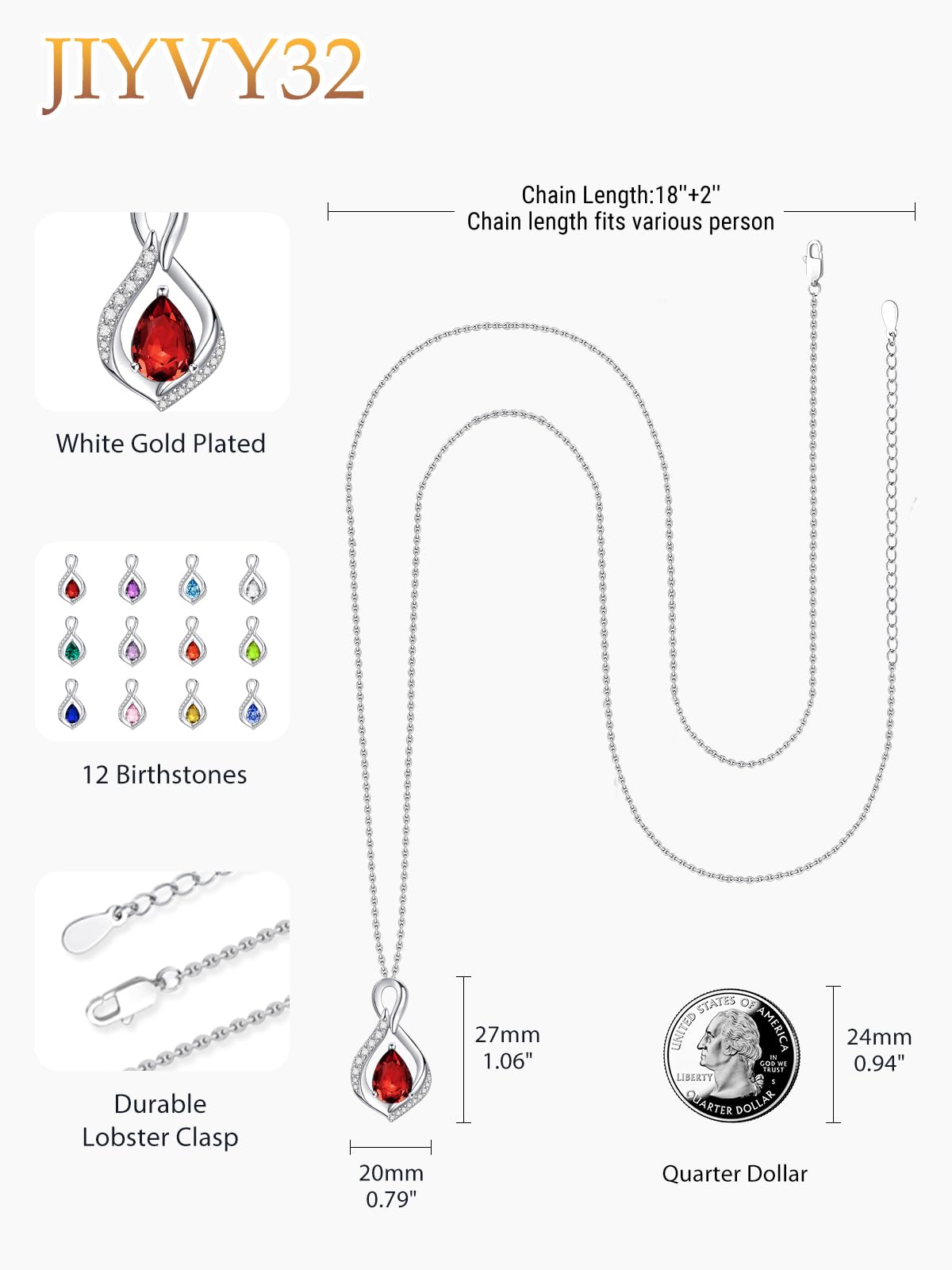 JIYVY32 Red Garnet Infinity Necklace for Women January Birthstone Necklaces White Gold Plating Anniversary Birthday Gifts for Wife Her Mom Girlfriend Birthstone Jewelry Gifts for Women