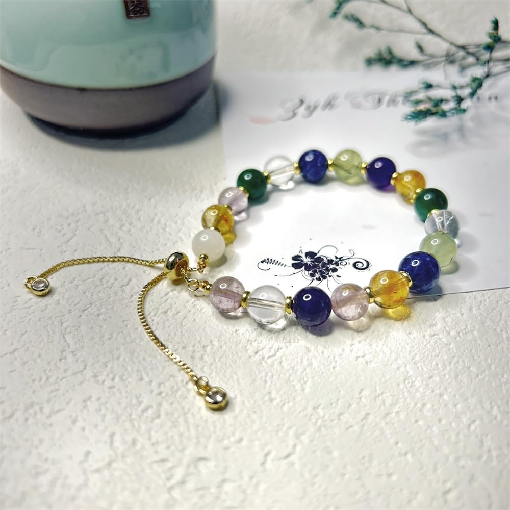 Zyh The ocean Natural Chakra Stones Bracelets Adjustable 8mm Gemstone 14K Gold Plated Bracelet Crystal Jewelry