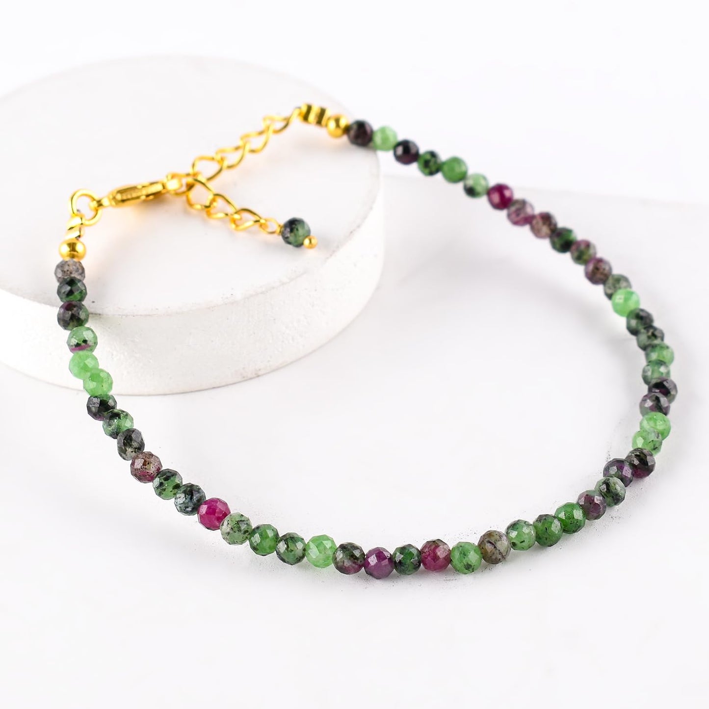 Natural Ruby Zoisite Gold Bracelets For Women, Dainty Gemstone Jewelry, Birthstone, Chakra Healing Energy Crystals, 14k Gold Plated Chain 8 inch Adjustable, Birthday Gifts For Women