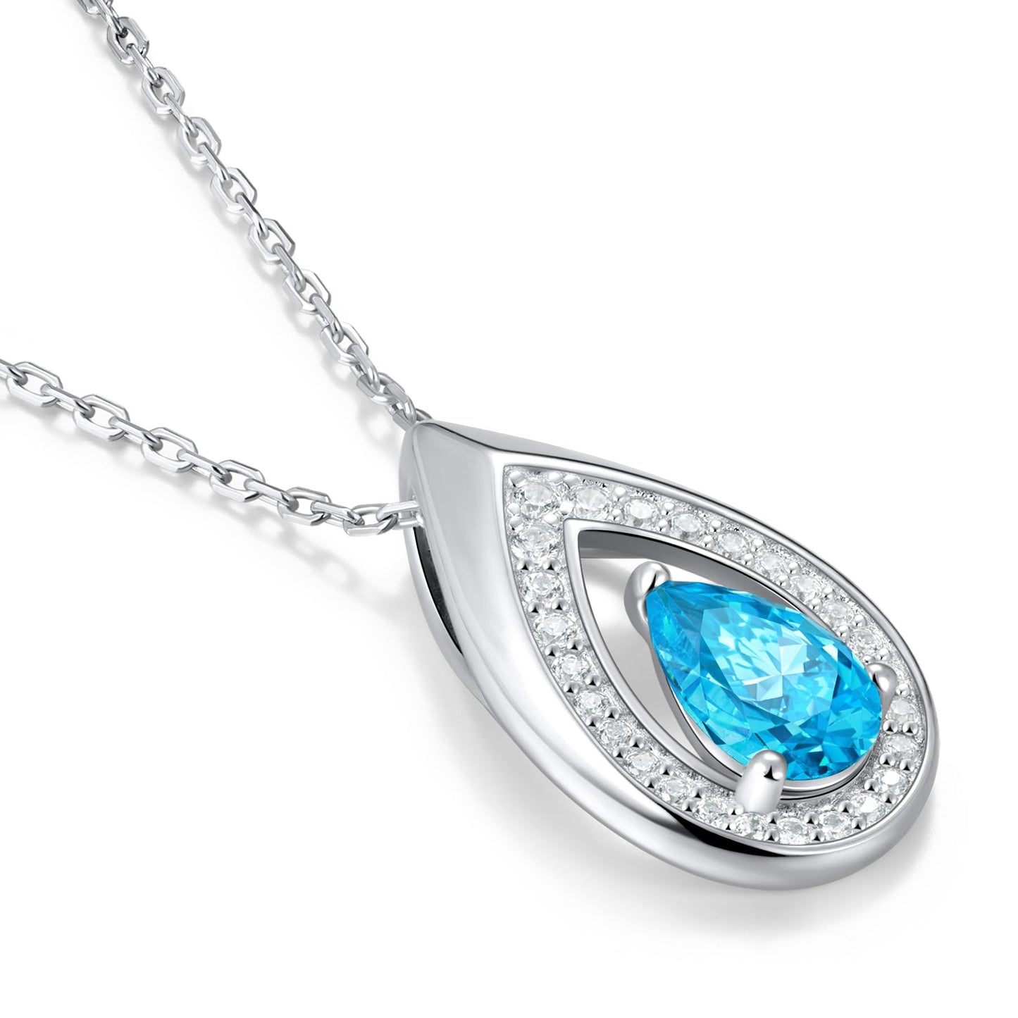 Kstyle 925 Sterling Silver Aquamarine March Birthstone Pendant Necklace Teardrop Jewelry Valentine's Day Anniversary Birthday Gift for Wife Girlfriend Mom Sister Non Tarnish
