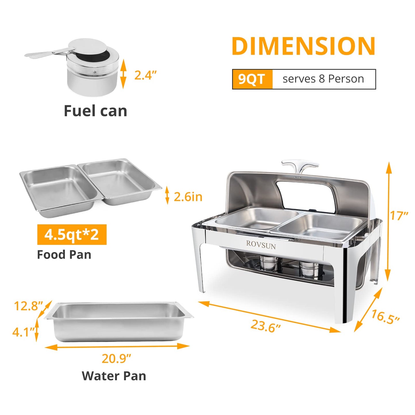 ROVSUN 3 Pack Roll Top Chafing Dish Buffet Set,9 Quart Rectangular NSF Stainless Steel Chafer for Catering,Buffet Servers and Warmers Set with Glass Window for Wedding, Party, Banquet, 2 Half Size